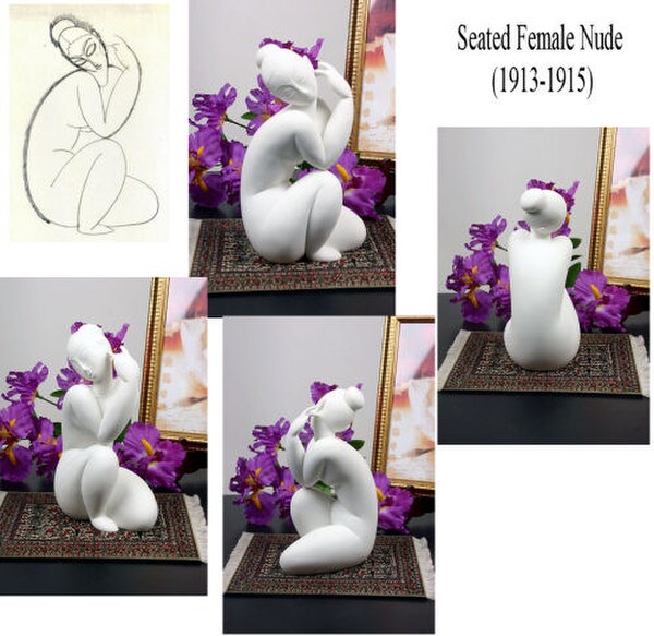 Modigliani Abstract Female Nude Kneeling Statue Sitting Woman Artwork
